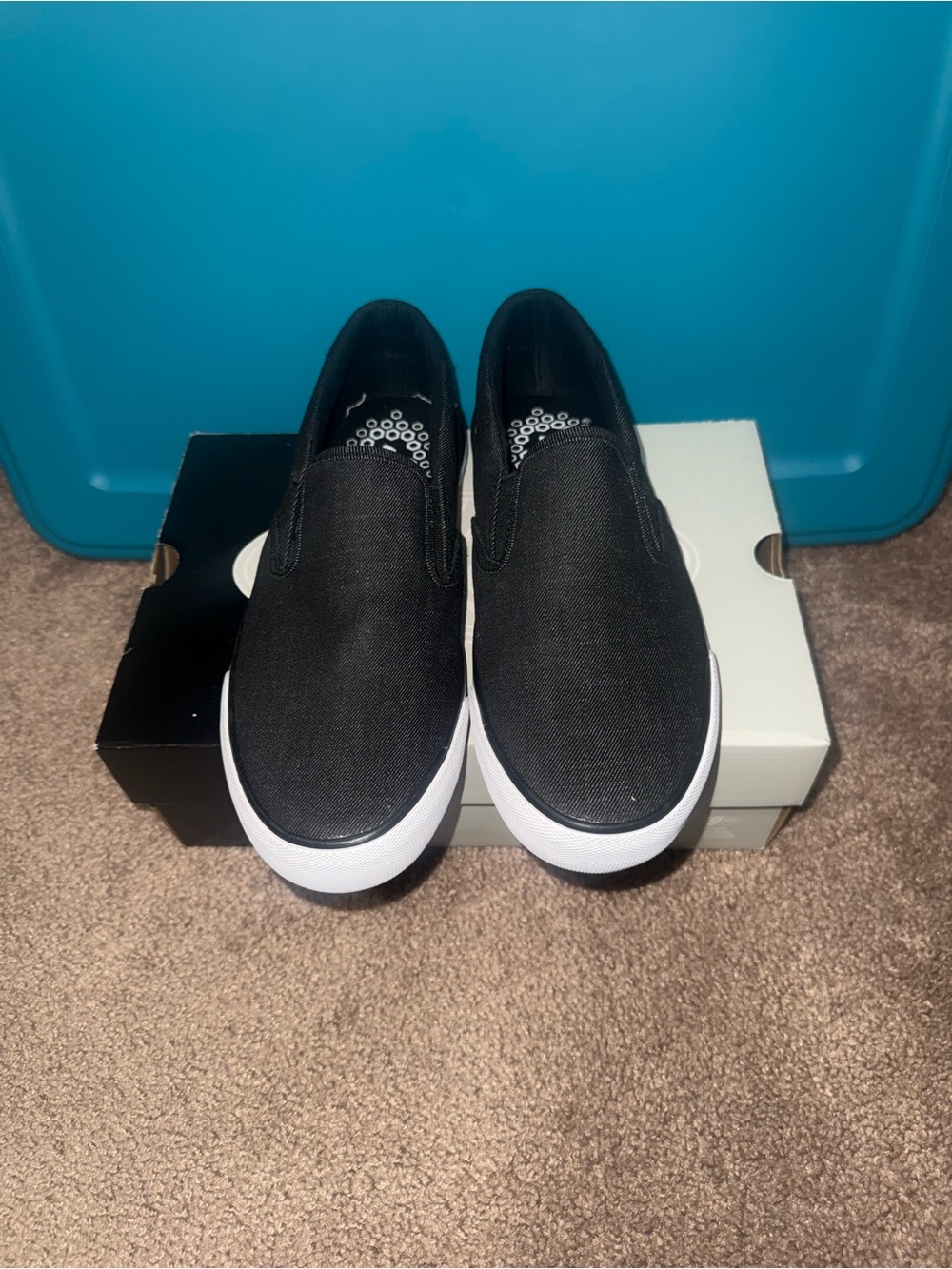 Lugz Black Slip-On Canvas Loafers with White Sole